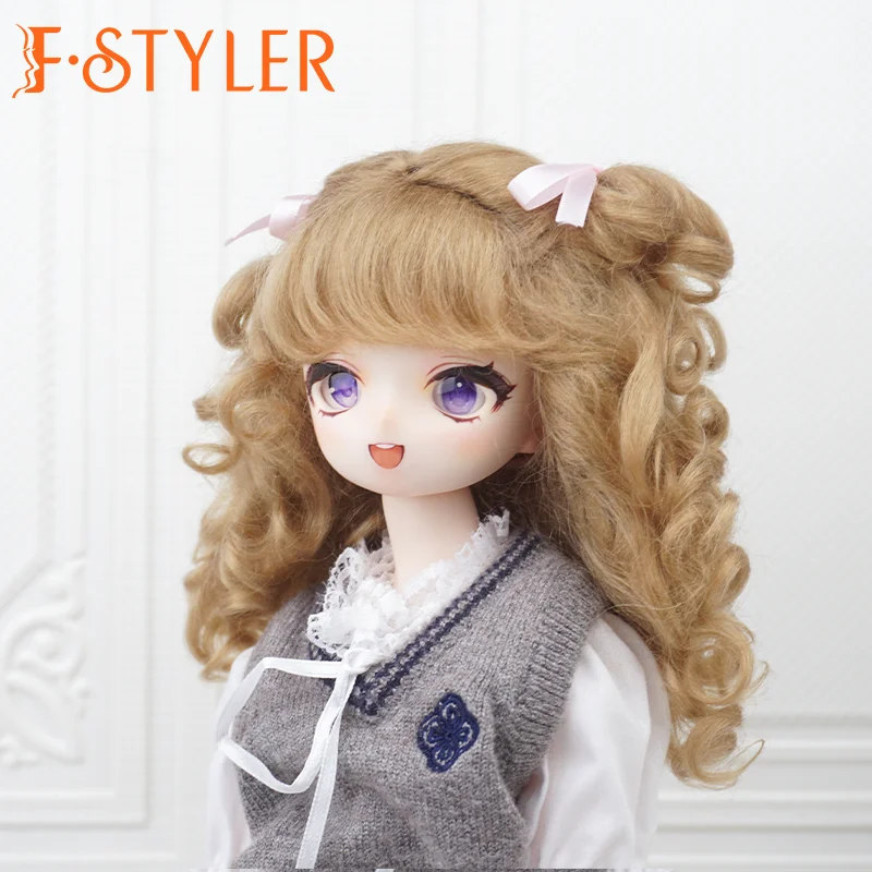 FStyler Doll Wig Cute Curl Bow Buns Style BJD Doll Soft Mohair Various Colors Hair Accessories Customization1/3 1/4