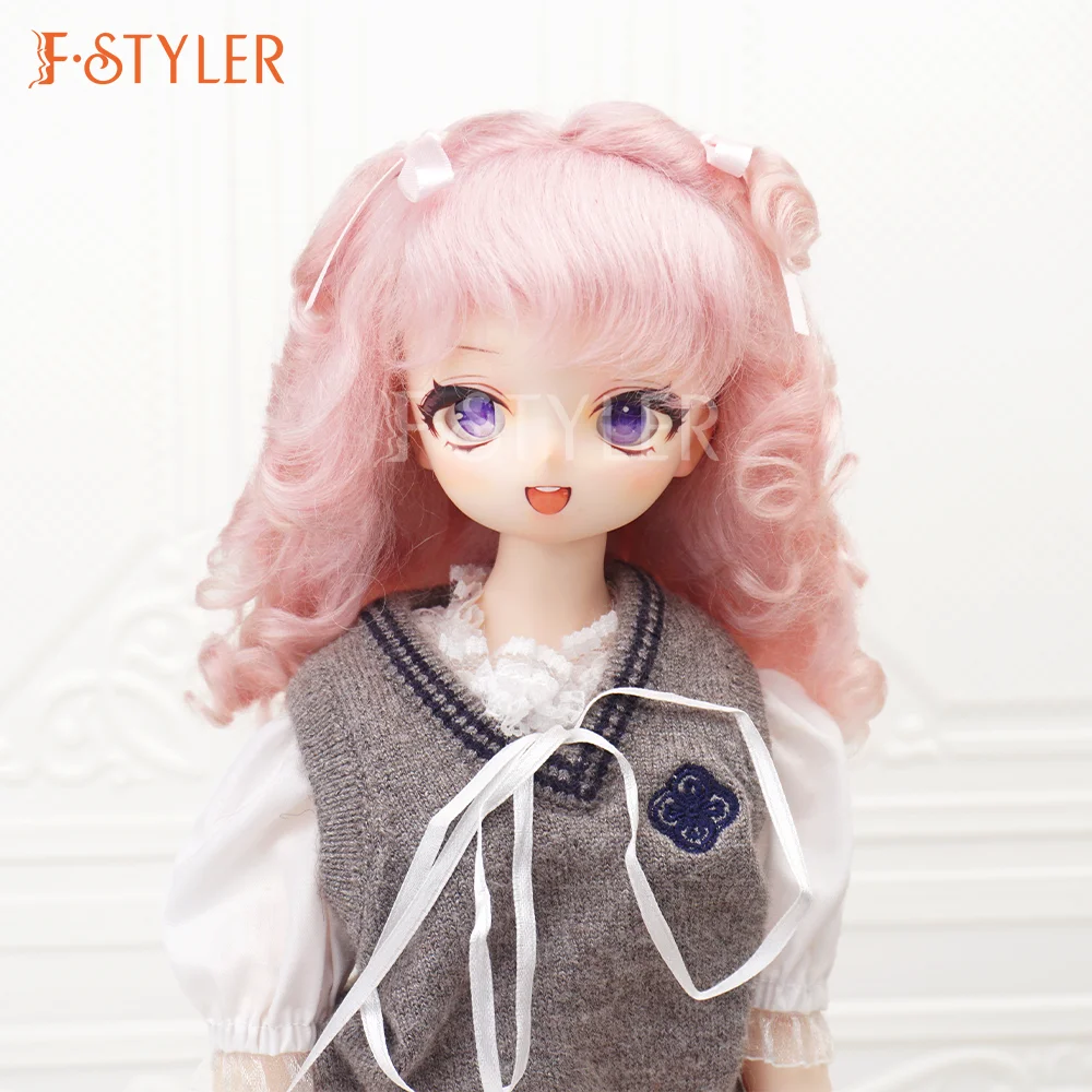 FStyler Doll Wig Cute Curl Bow Buns Style BJD Doll Soft Mohair Various Colors Hair Accessories Customization1/3 1/4