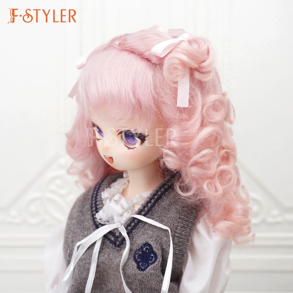 FStyler Doll Wig Cute Curl Bow Buns Style BJD Doll Soft Mohair Various Colors Hair Accessories Customization1/3 1/4