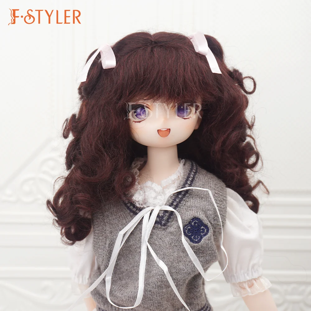 FStyler Doll Wig Cute Curl Bow Buns Style BJD Doll Soft Mohair Various Colors Hair Accessories Customization1/3 1/4